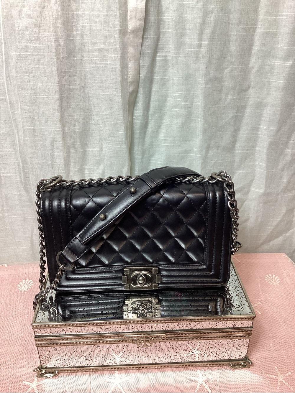 Chanel Boy Lambskin Leather Flap Bag- Black